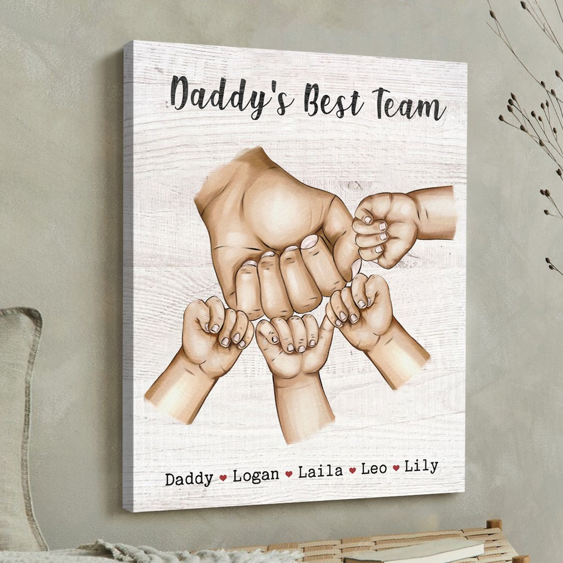 Daddy's Best Team Fist Bump Custom Kids Names Family Gift Poster - Image 4