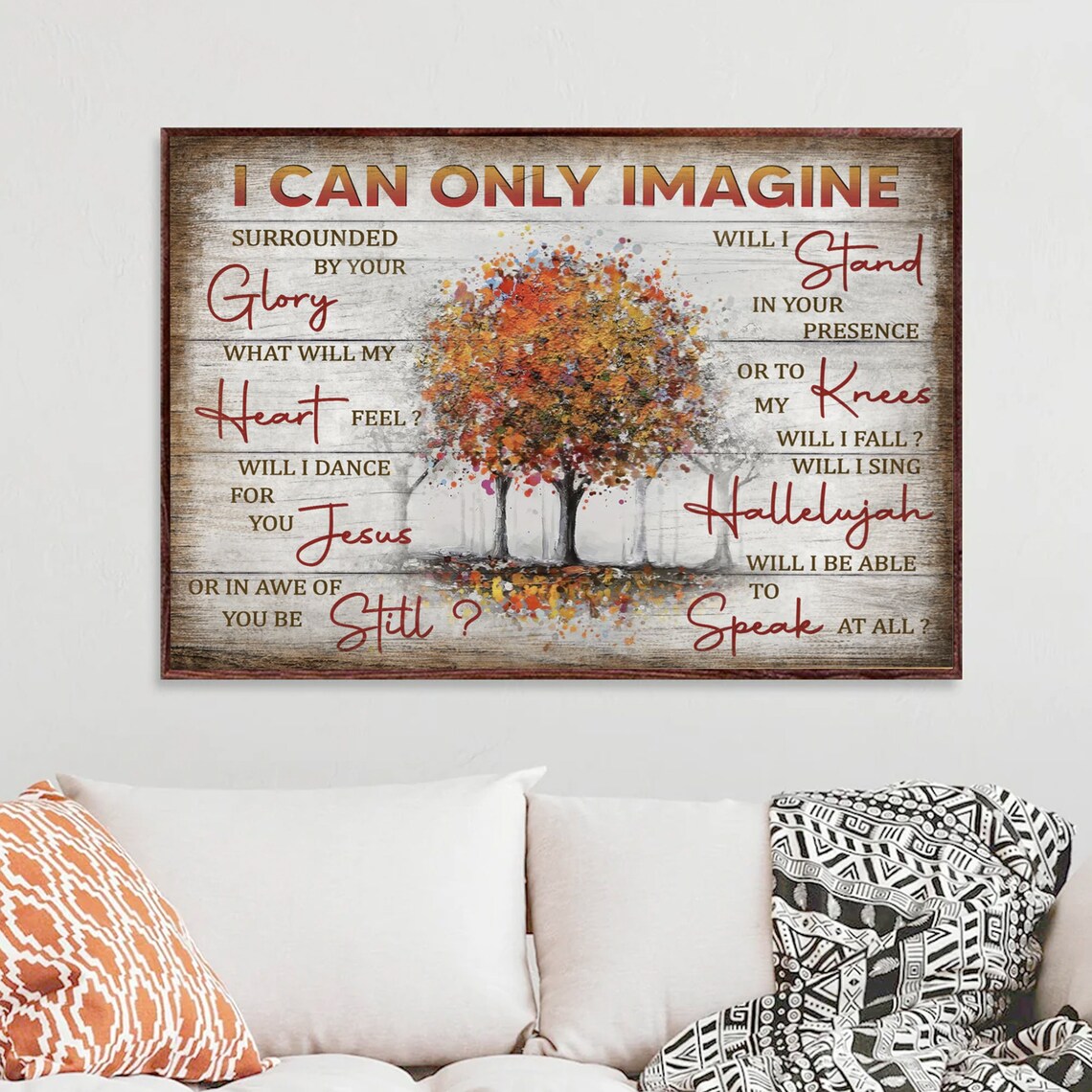 I Can Only Imagine Autumn Watercolor Tree Jesus Lyrics Poster - Image 4