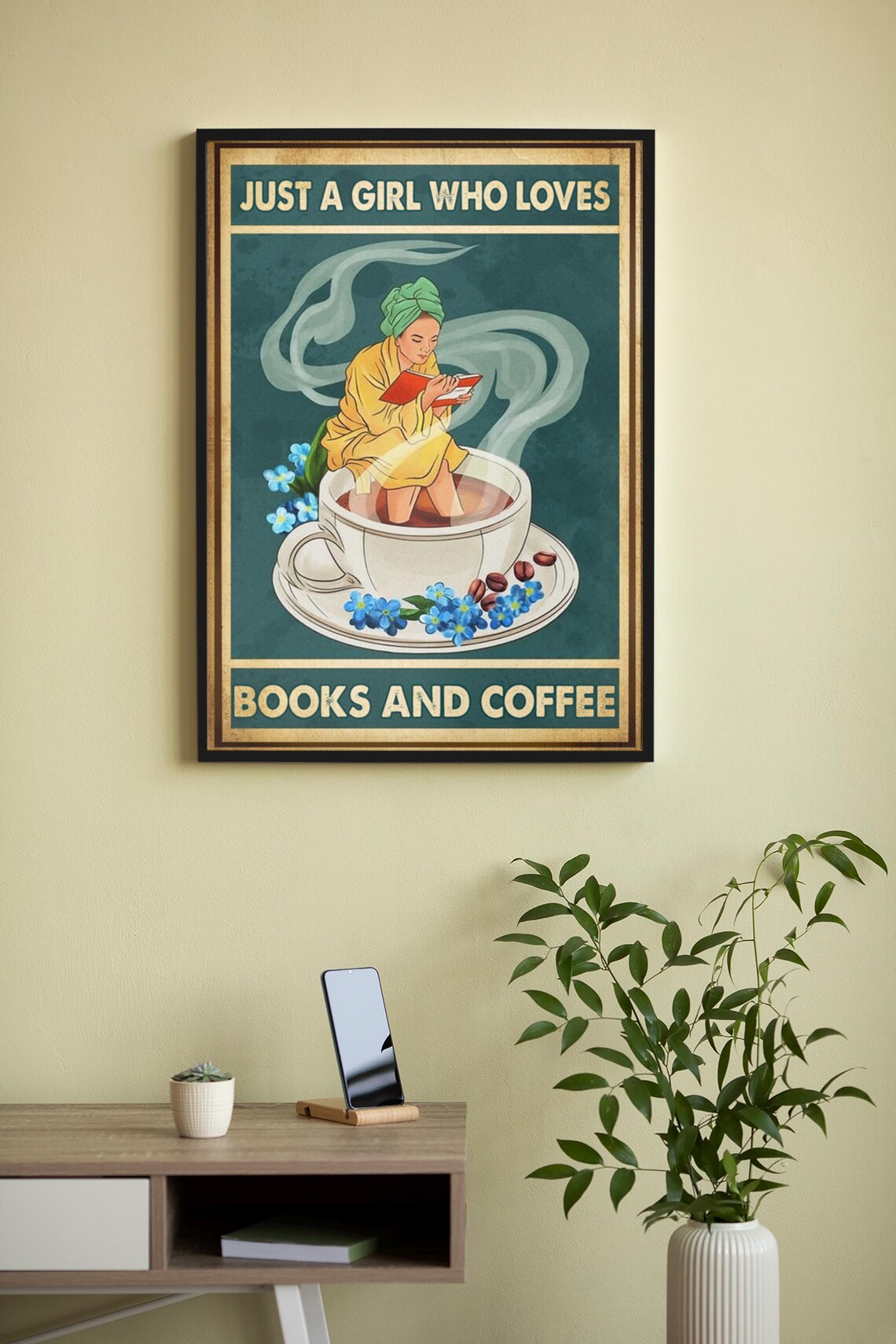 Cozy Vintage Just a Girl Who Loves Books and Coffee Reading Poster - Image 4