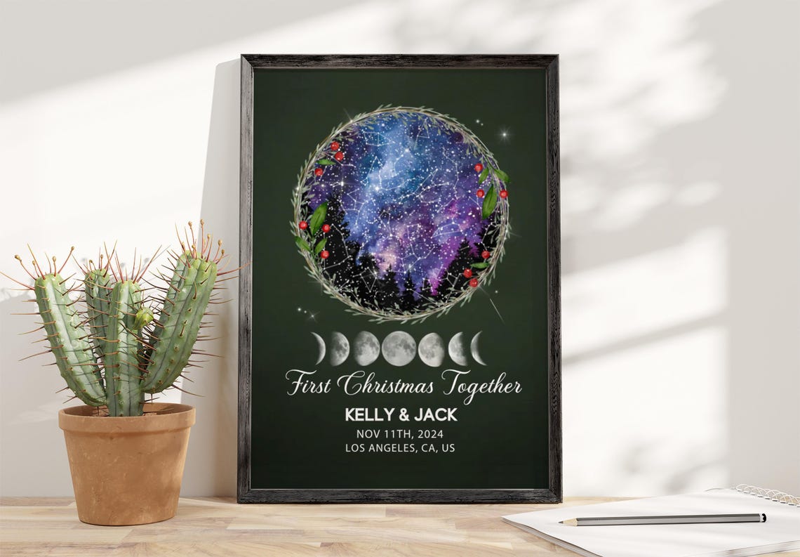 First Christmas Together Star Map Constellation Moon Phases Poster