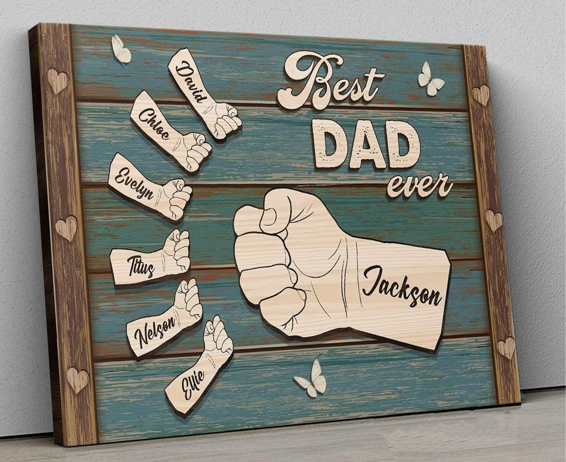 Best Dad Ever Personalized Fist Bump Rustic Wooden Father Gift Poster - Image 4