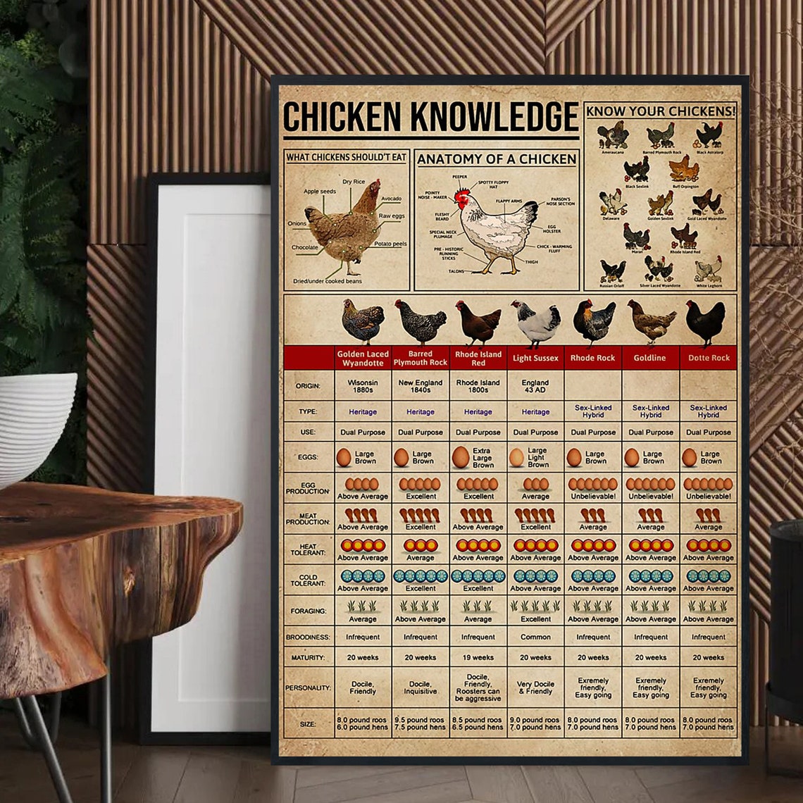 Chicken Knowledge Vintage Breed Chart Anatomy Farmhouse Gift Poster - Image 3