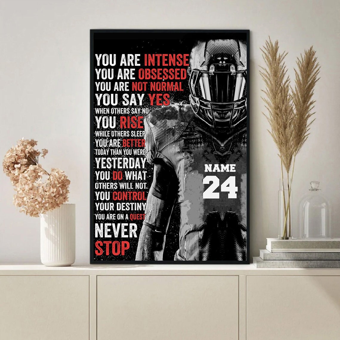 American Football Never Stop Personalized Name Motivational Poster - Image 2