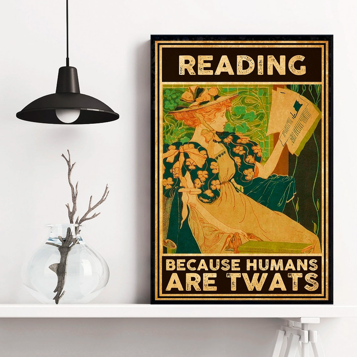 Reading Because Humans Are Twats Funny Book Lover Vintage Poster - Image 3