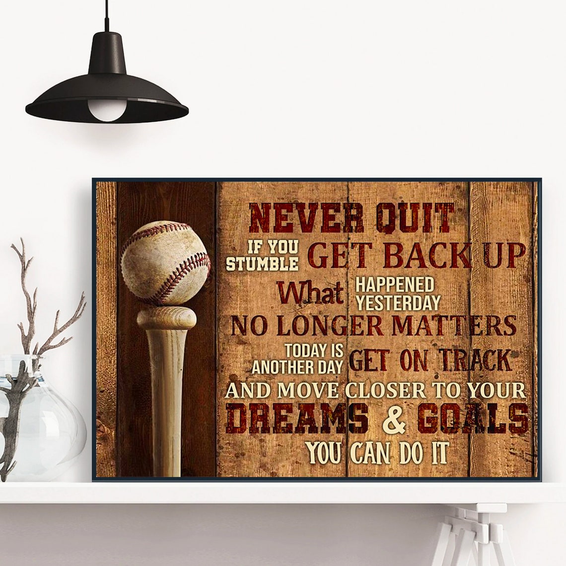 Never Quit If You Stumble Baseball Lovers Poster Gift For Sons Boyfriends Baseball Players Baseball Print - Image 4