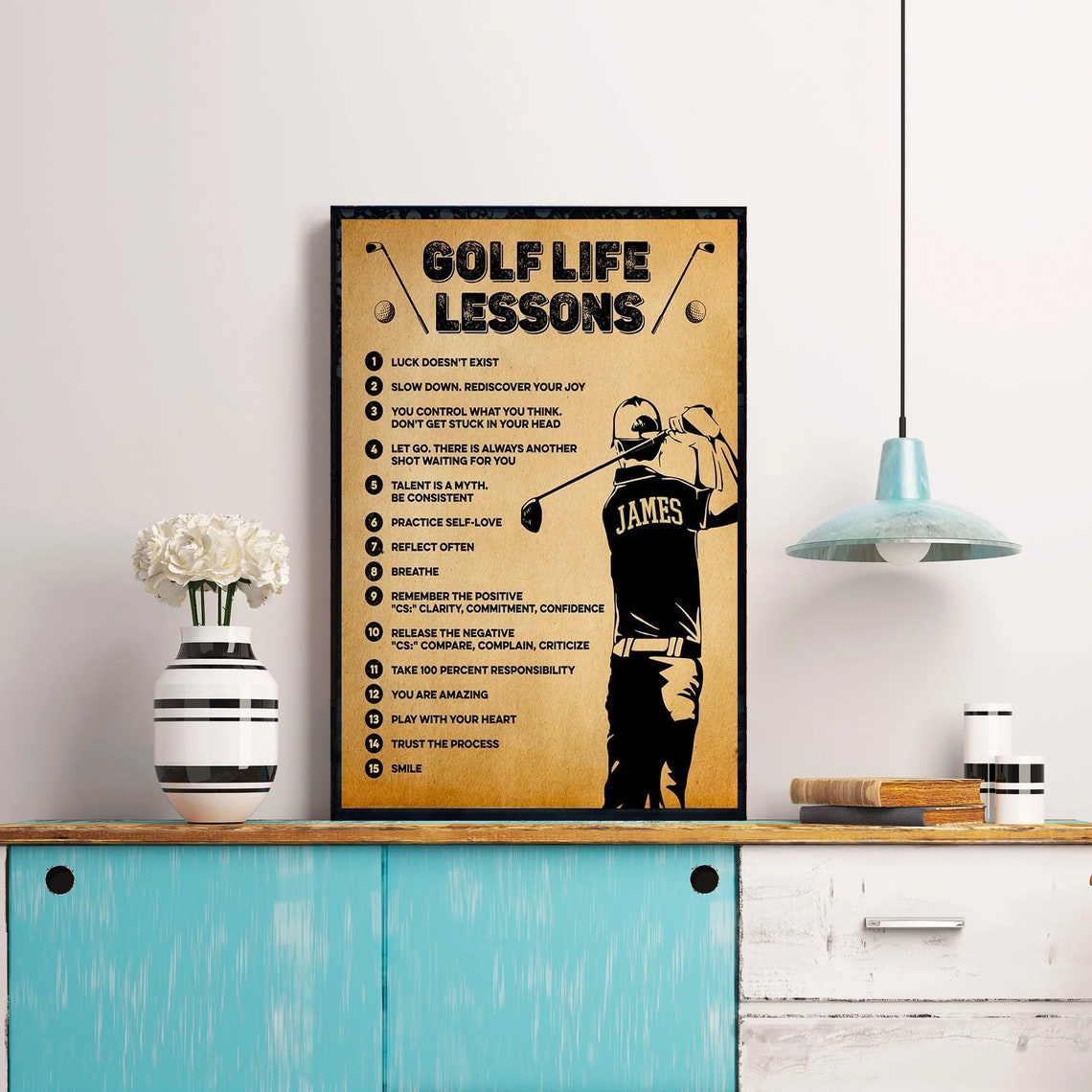Golf Life Lessons Personalized 15 Lessons Golfer Poster with Name - Image 4