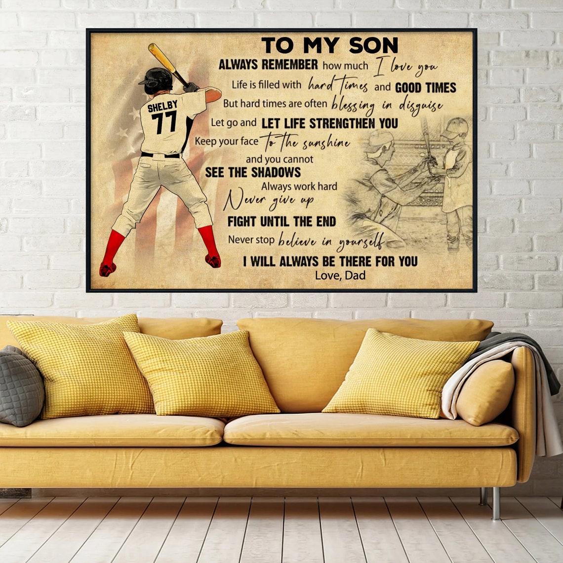 To My Son Baseball Love from Dad Never Give Up Jersey Player Poster - Image 2