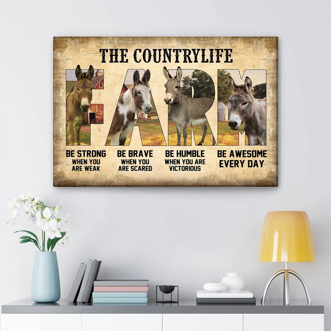 Rustic Country Life Farm Donkey Photo Block Letters Wall Poster - Image 3