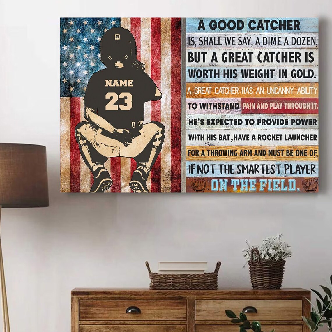 A Good Catcher American Flag Baseball Vintage Sports Wall Art - Image 4