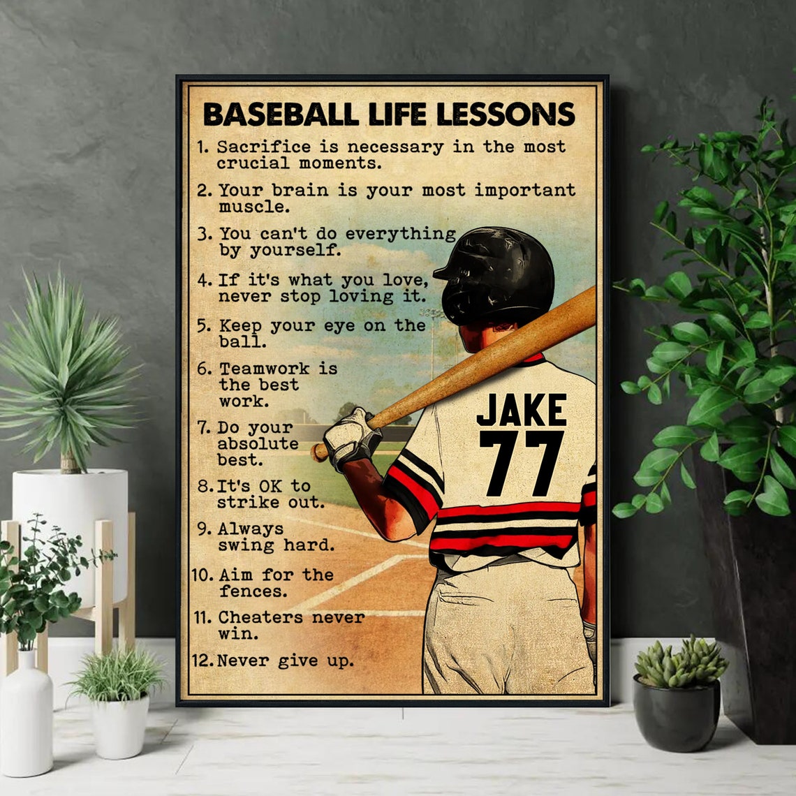 Personalized Baseball Life Lessons Poster Vintage Style Baseball Gifts Baseball Poster Baseball Room Decor - Image 3