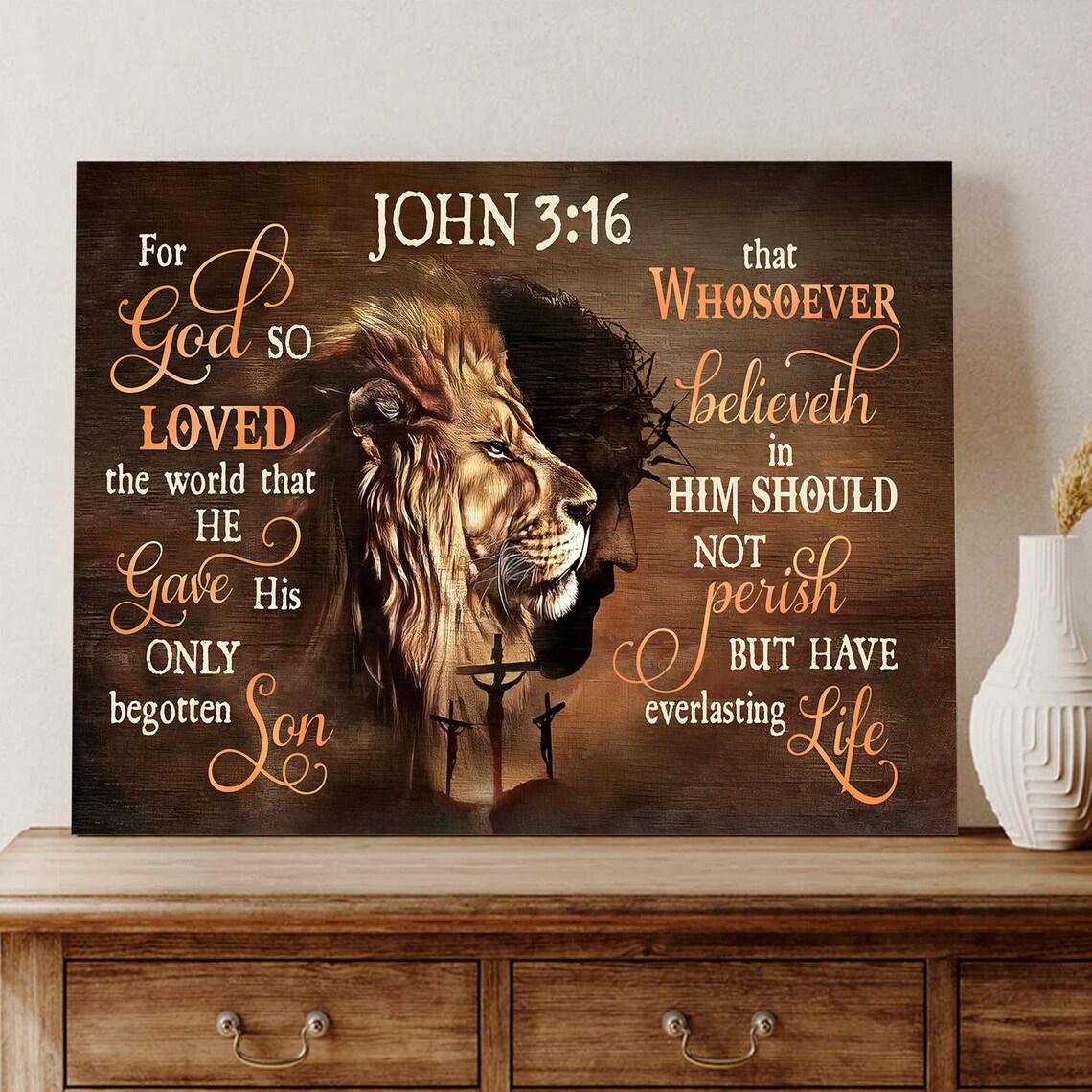 John 3:16 Lion and Jesus Double Portrait Christian Faith Poster - Image 4