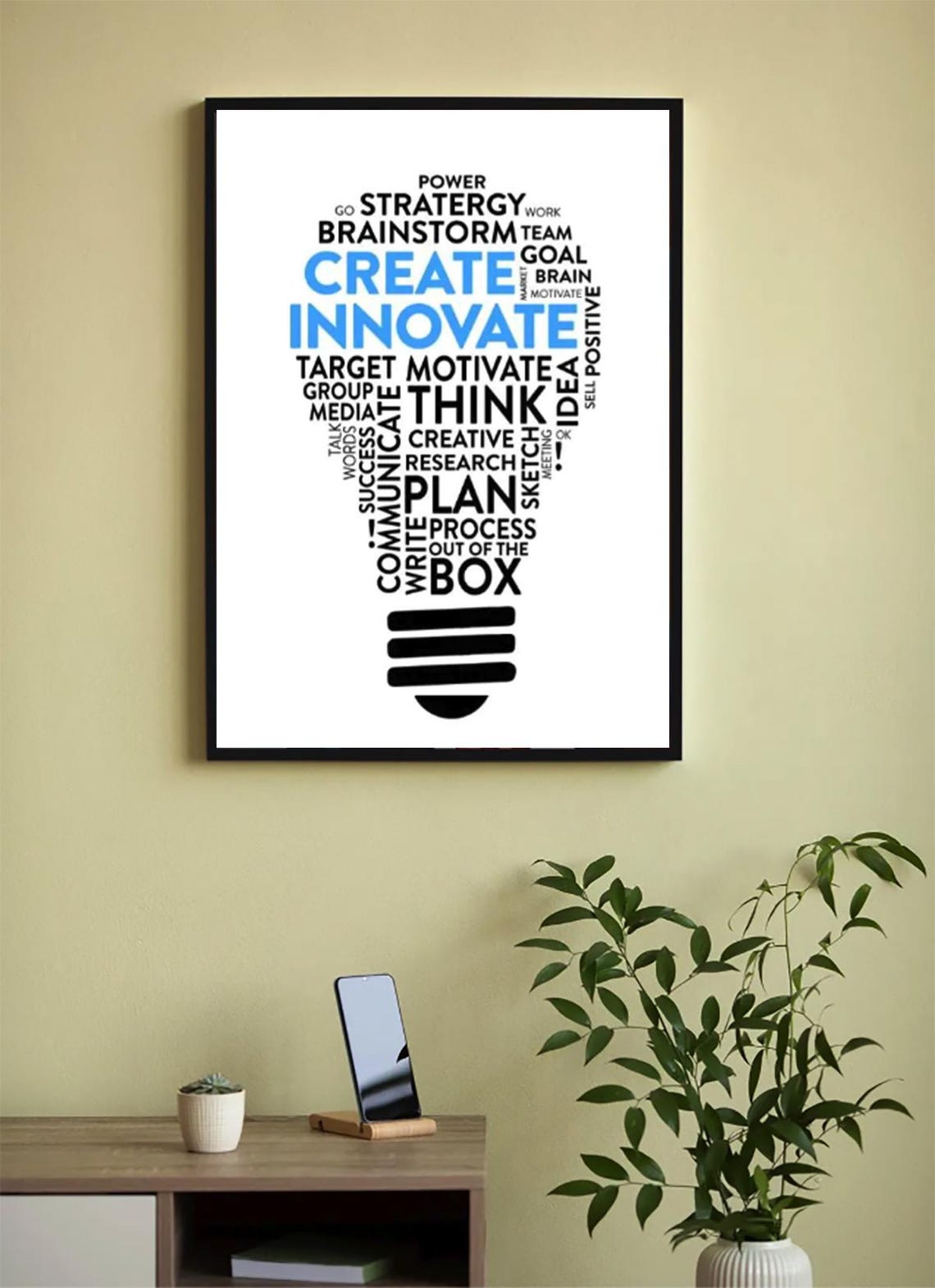 Create Innovate Lightbulb Word Cloud Office Motivational Poster - Image 4