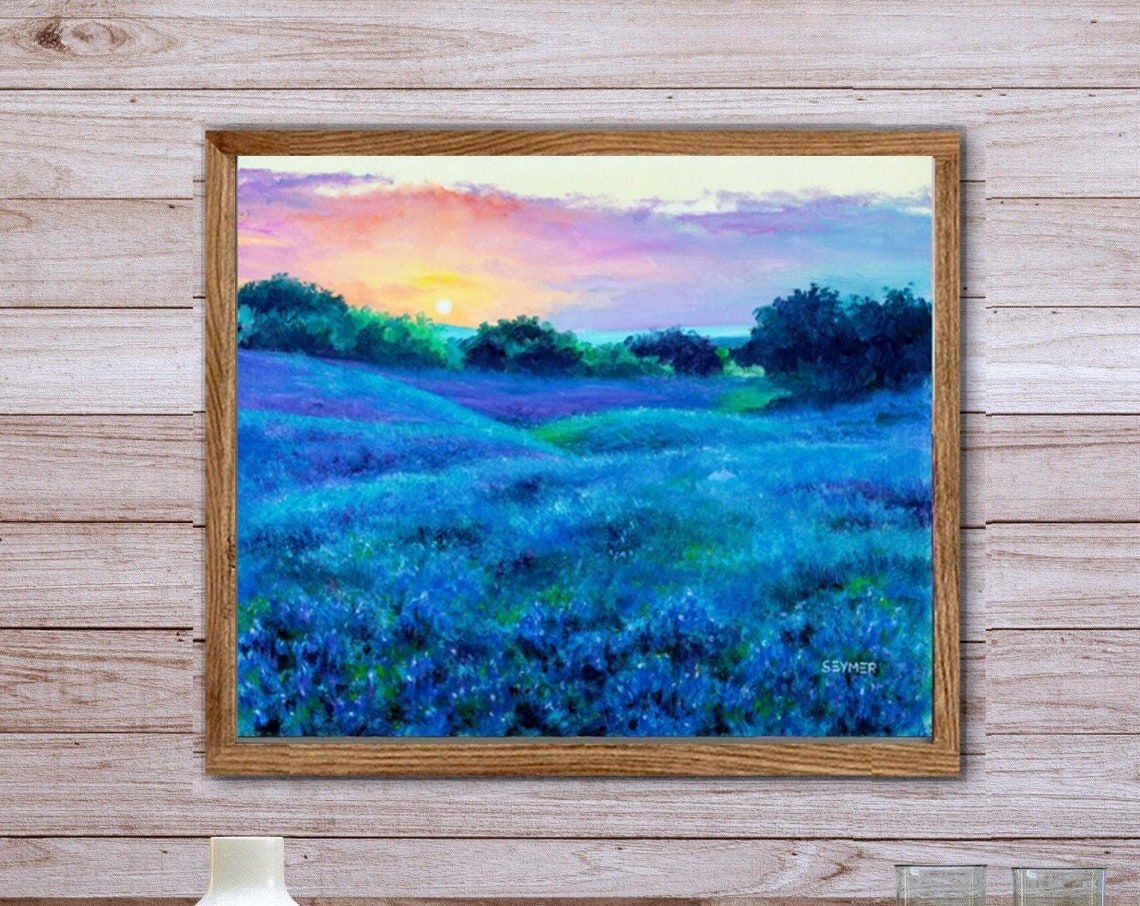 Texas Bluebonnet Field at Sunset in Vibrant Spring Colors Poster - Image 4