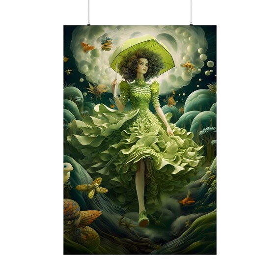 Cute Girl Leprechaun Poster 4 Fantasy Land Wall Art St Patrick Day Decor Green Dress Print Whimsical Creatures Gift For Girls Decoration