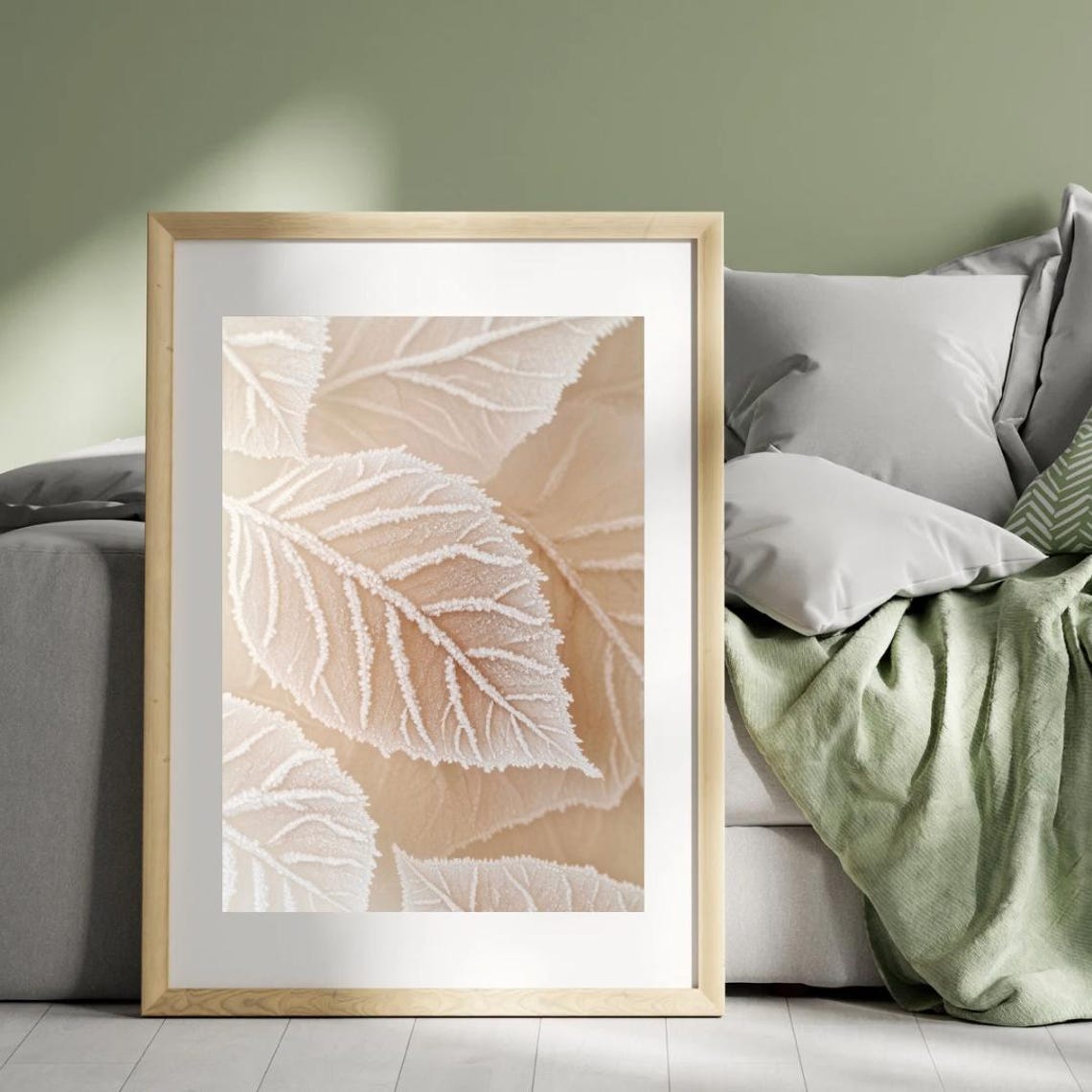 Winter Frosty Leaves Macro Botanical Neutral Leaf Art Poster - Image 4