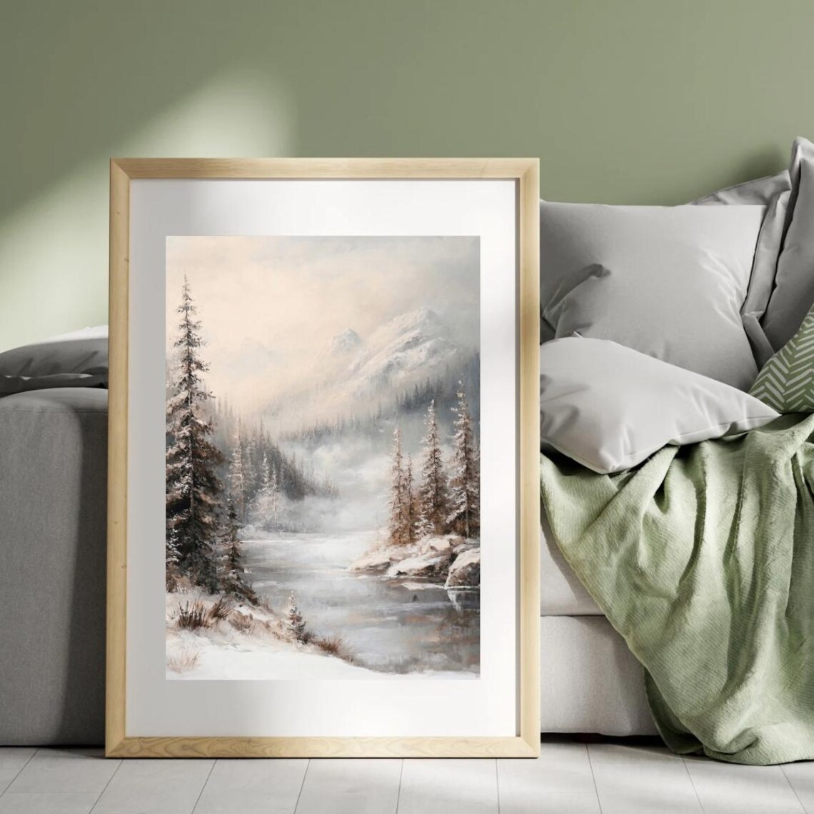 Moody Winter Forest Art Print, Foggy Mountain Scene - Image 4