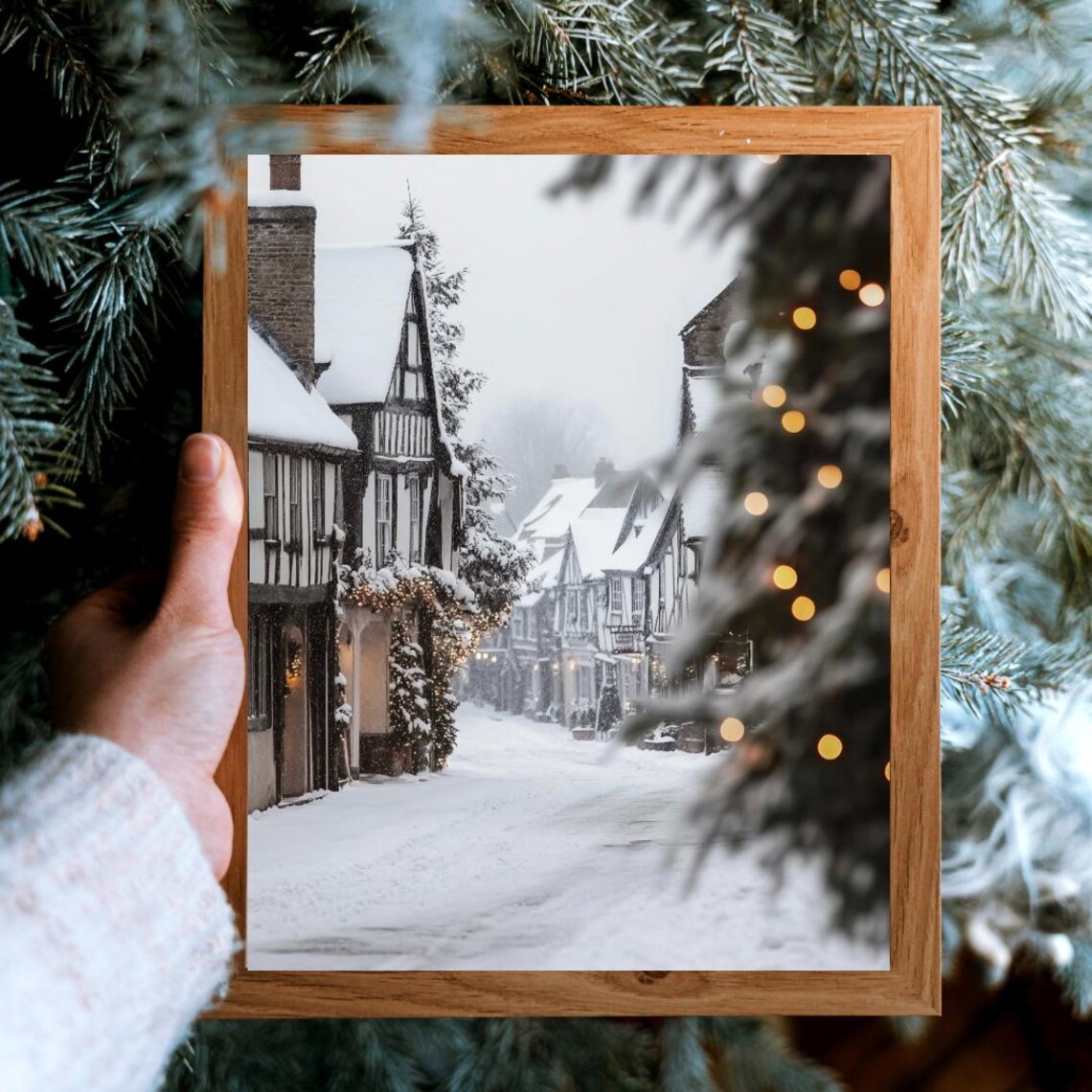 Old English Village Christmas Art Print, Winter Town - Image 4