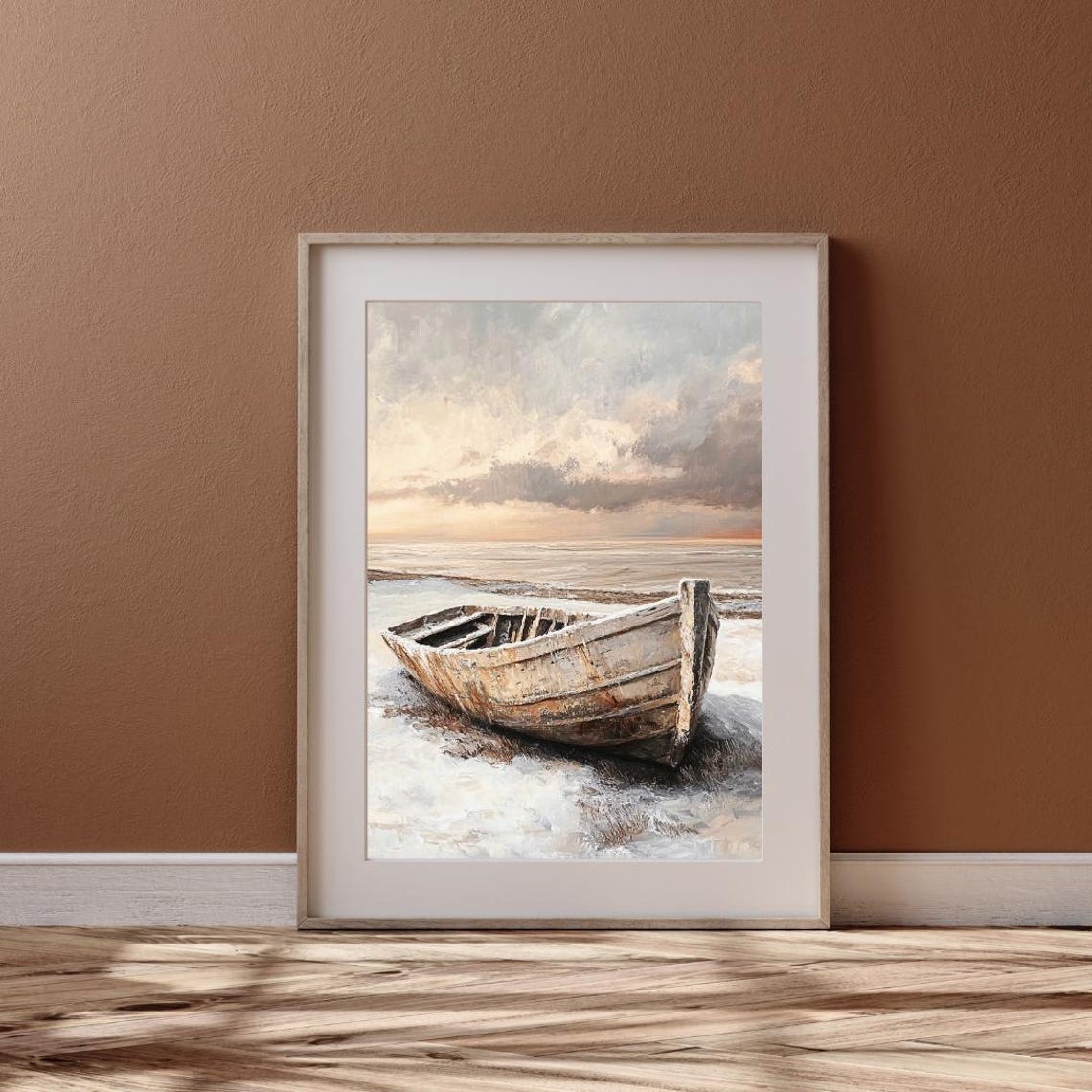 Weathered Wooden Rowboat On Snowy Beach Winter Sunset Seascape Poster - Image 6
