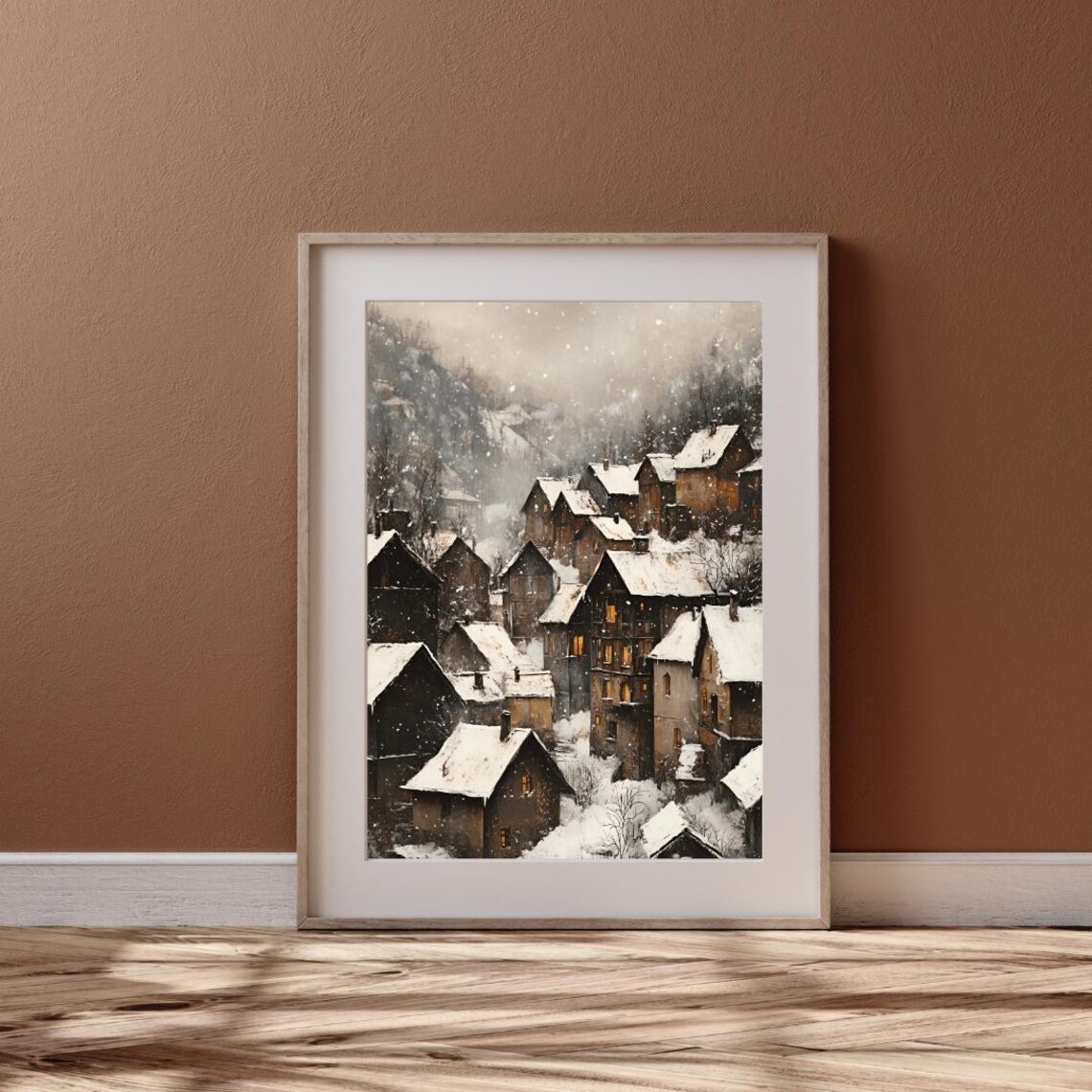 Moody Vintage European Village Art Print, Winter Decor - Image 4