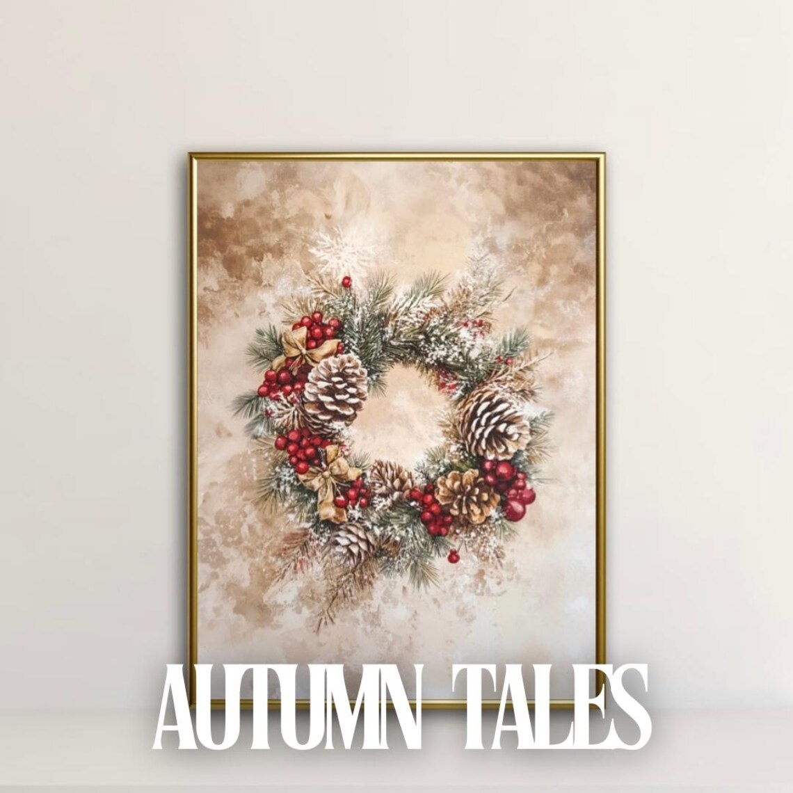 Christmas Wreath Watercolor Art Print, Holiday Decor - Image 2