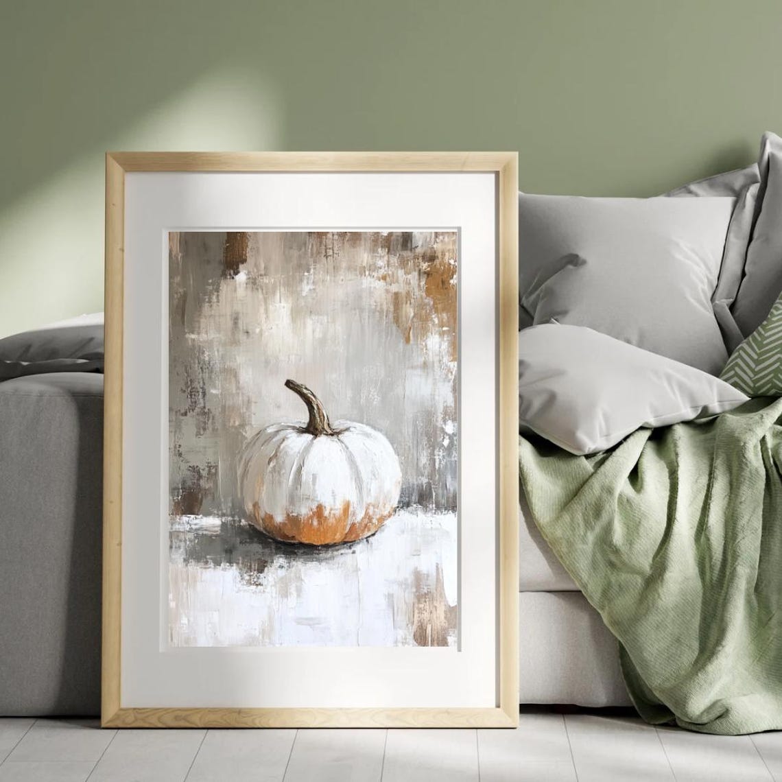 Minimalist White Pumpkin Abstract Grey Still Life Fall Poster - Image 5