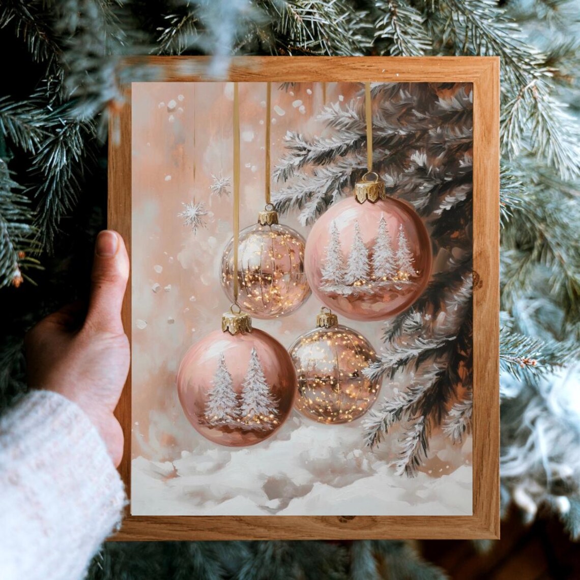 Pink Rose Gold Christmas Ornament Art Print - Image 6