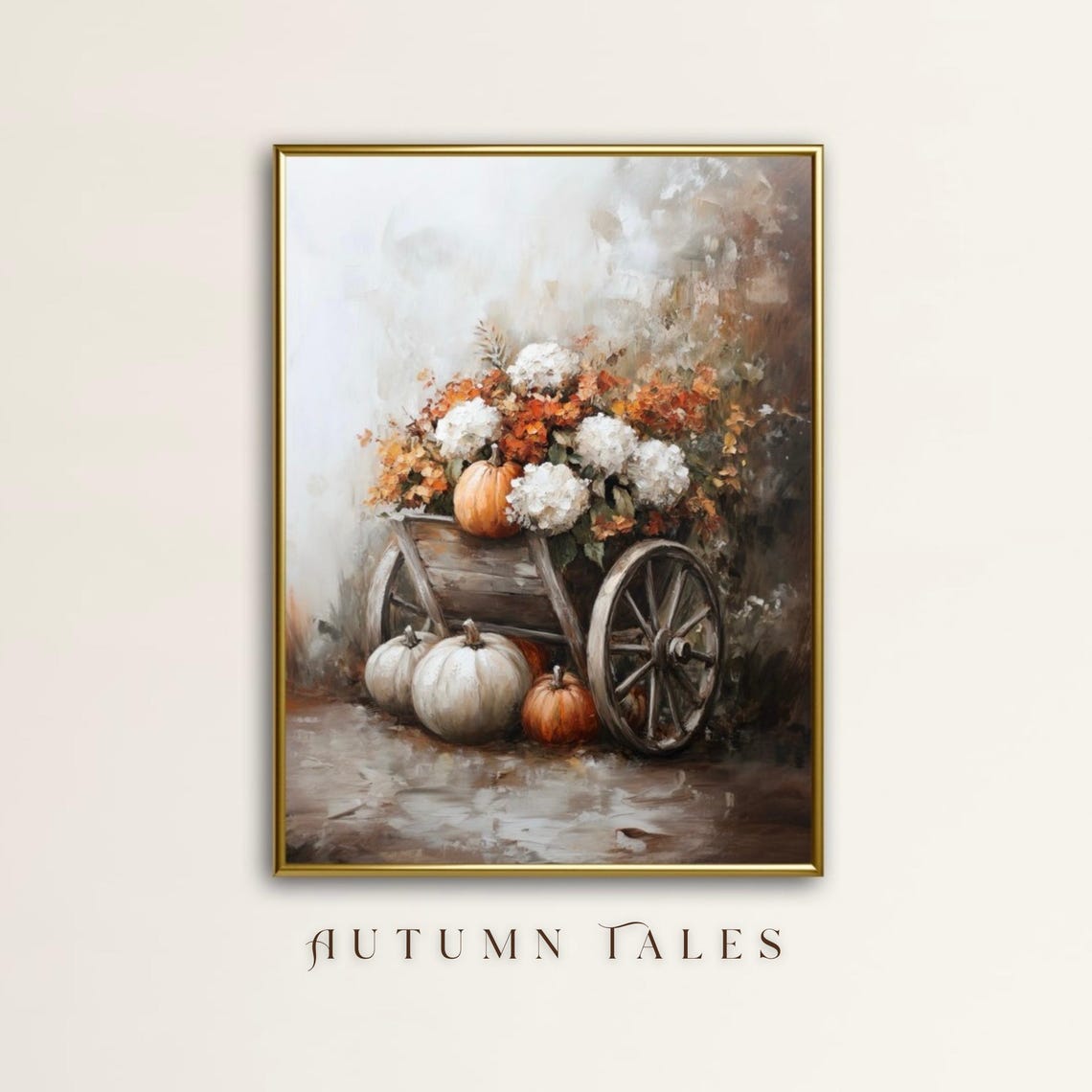 Floral Pumpkin Patch Wheelbarrow Cottagecore Fall Still Life Poster