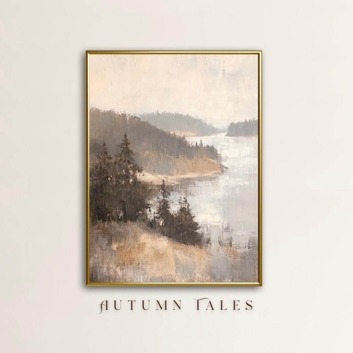 Pine Tree Mountain Landscape Vintage Foggy Art Print