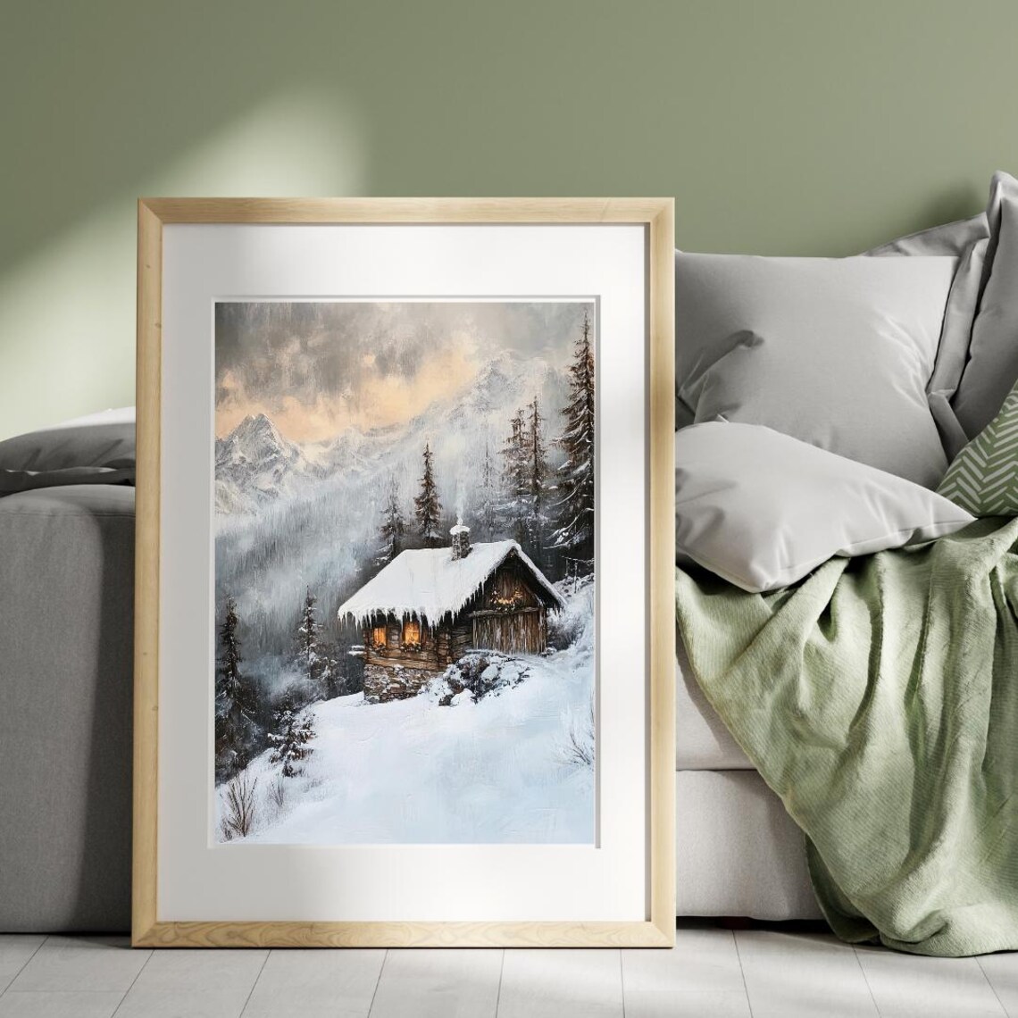 Autumn Tales Snowy Cabin Mountain Winter Landscape Cozy Vintage Art Print - Image 4