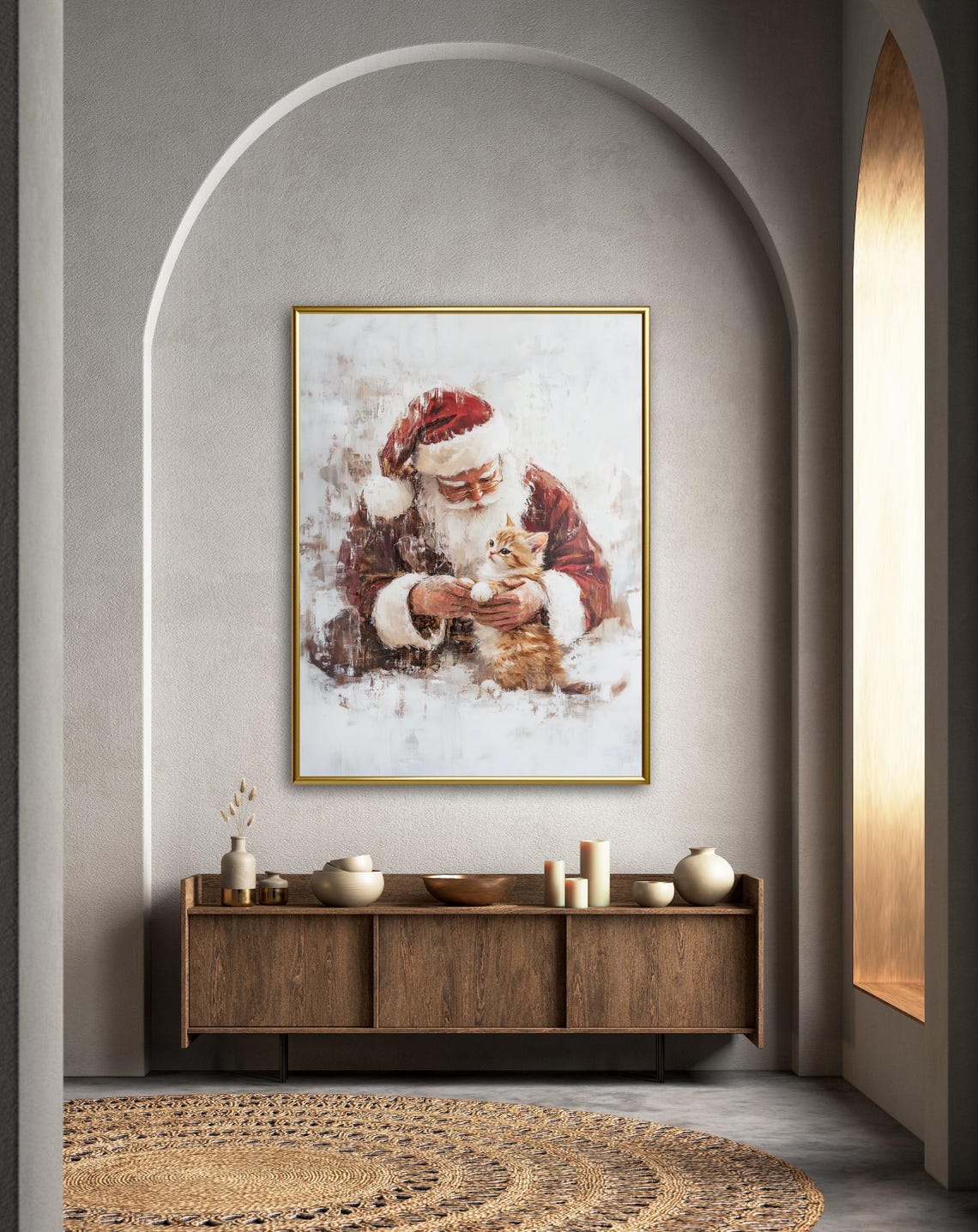 Santa Claus Holding an Orange Kitten in the Snow Christmas Poster - Image 2