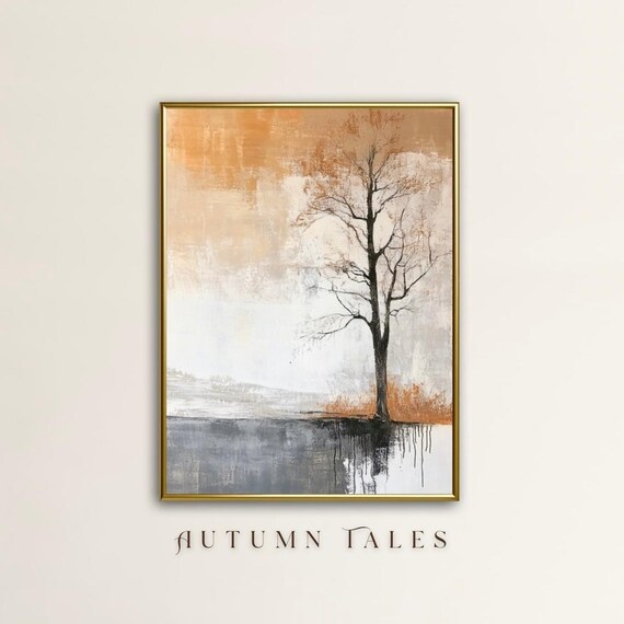 Autumn Tales Solitary Tree Still Water Moody Fall Art Poster