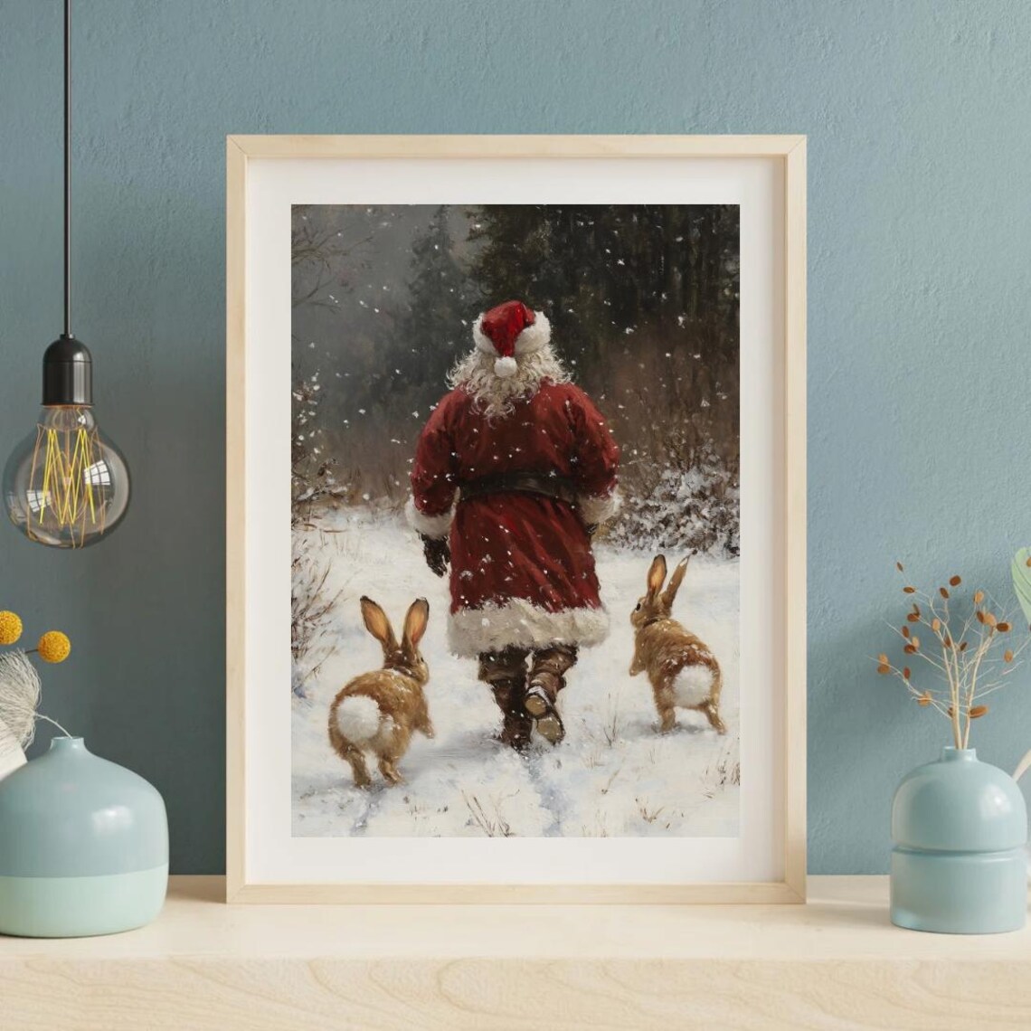 Santa Claus and Bunnies Holiday Art Print - Image 2