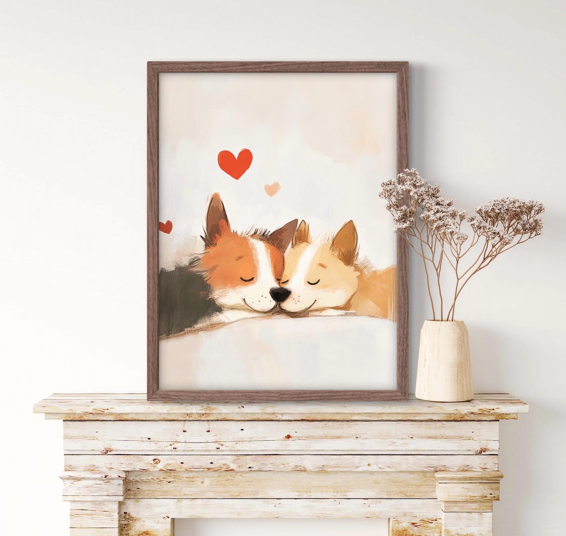 Sleeping Corgis Pair Hearts Valentines Day Puppy Love Poster - Image 2
