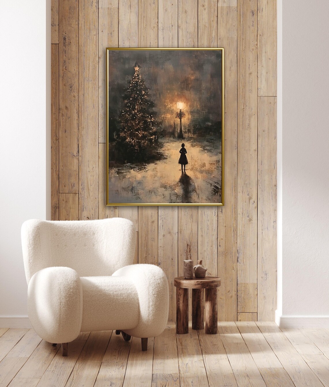 Vintage Christmas Tree At Night Art Print - Image 3