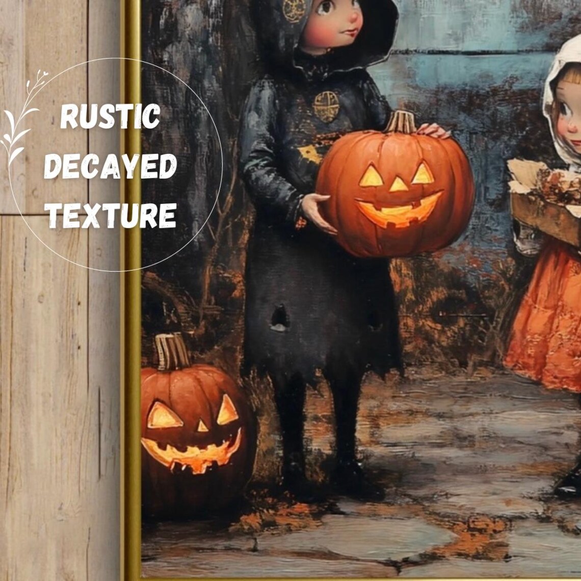 Cute Witch Kids Trick Or Treat With Jack O Lanterns Halloween Wall Poster - Image 3
