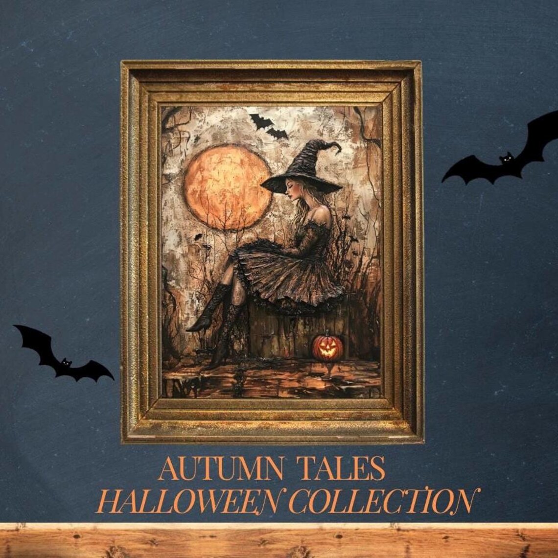 Autumn Tales Witch Full Moon Jack O Lantern Spooky Chic Halloween Art Print - Image 3