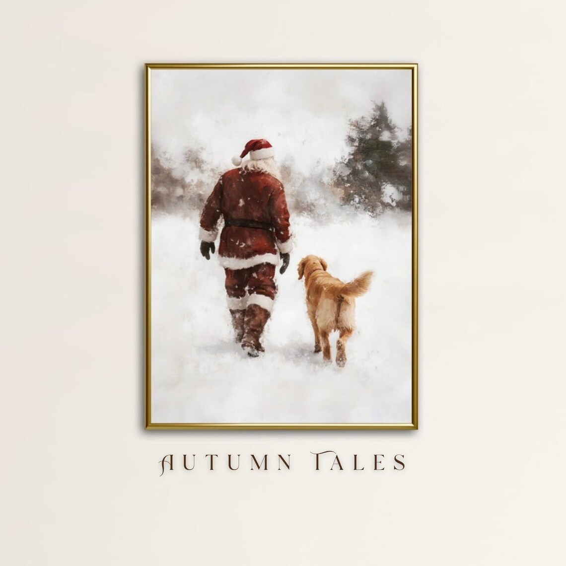 Vintage Santa And Golden Retriever Art Print - Image 4