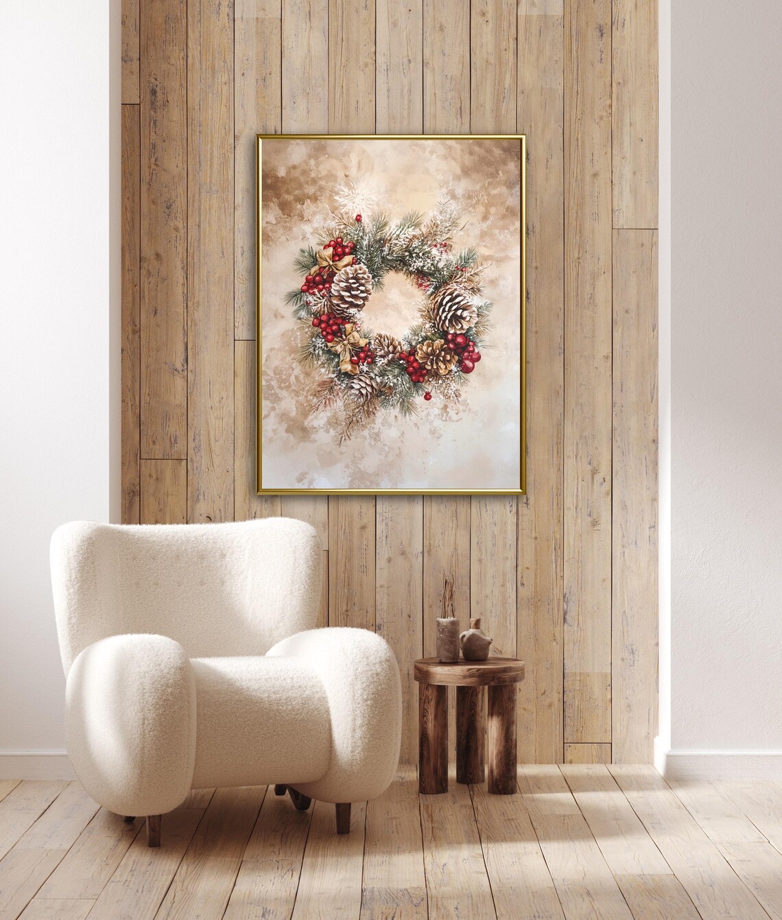 Christmas Wreath Watercolor Art Print, Holiday Decor - Image 4