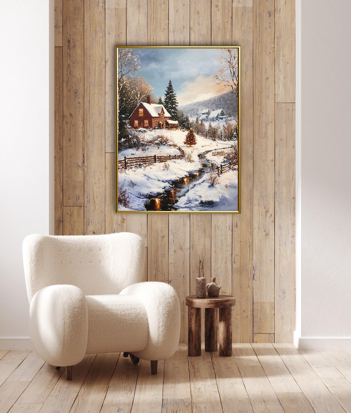 Cozy Winter Cottage Cabin Holiday Art Print - Image 4