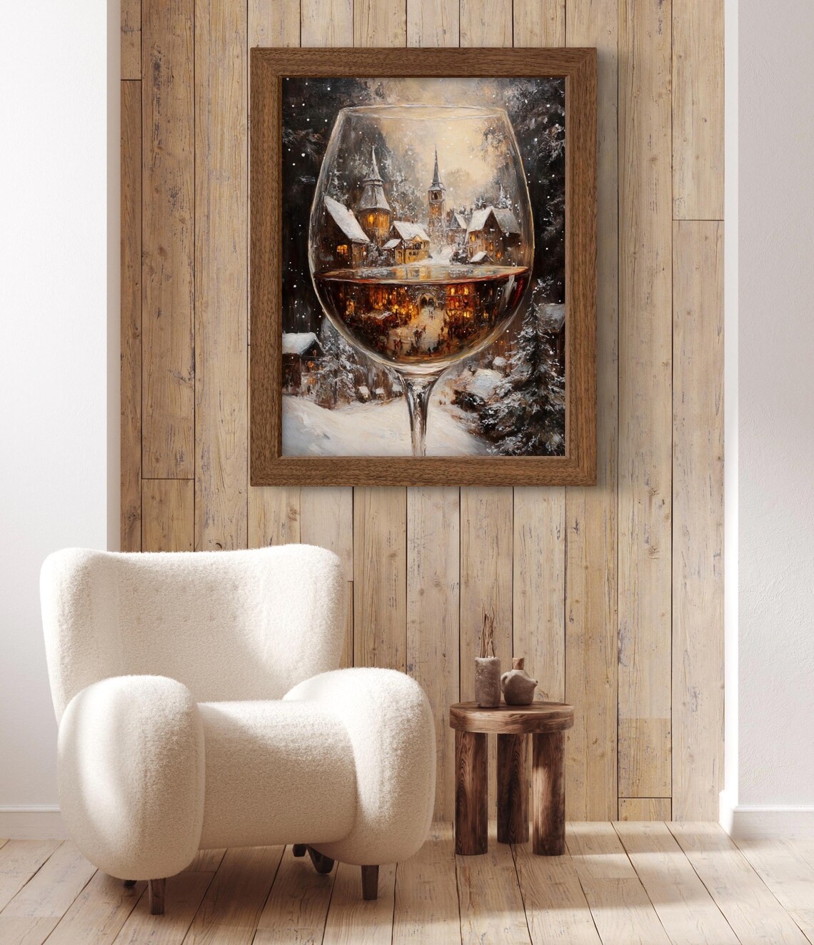 Vintage Christmas Wine Glass Reflection Art Print - Image 3