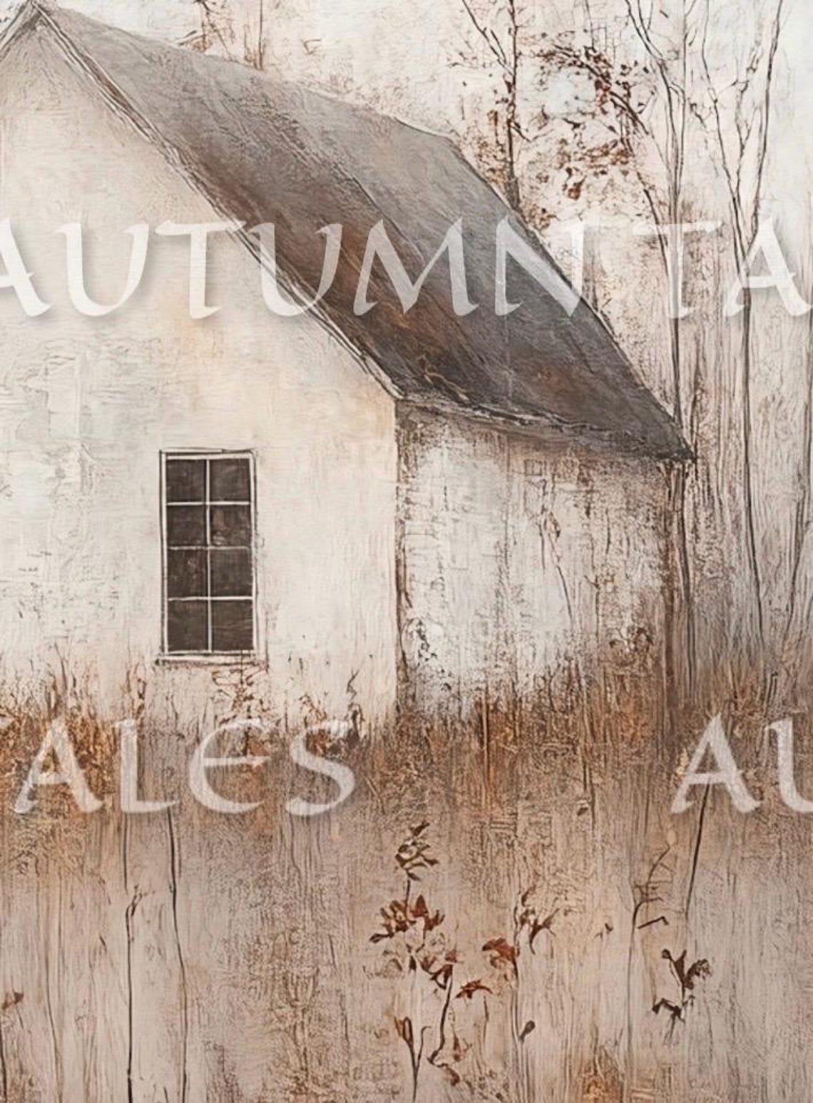 Autumn Tales White Cottage Meadow Fall Countryside Art Poster - Image 2