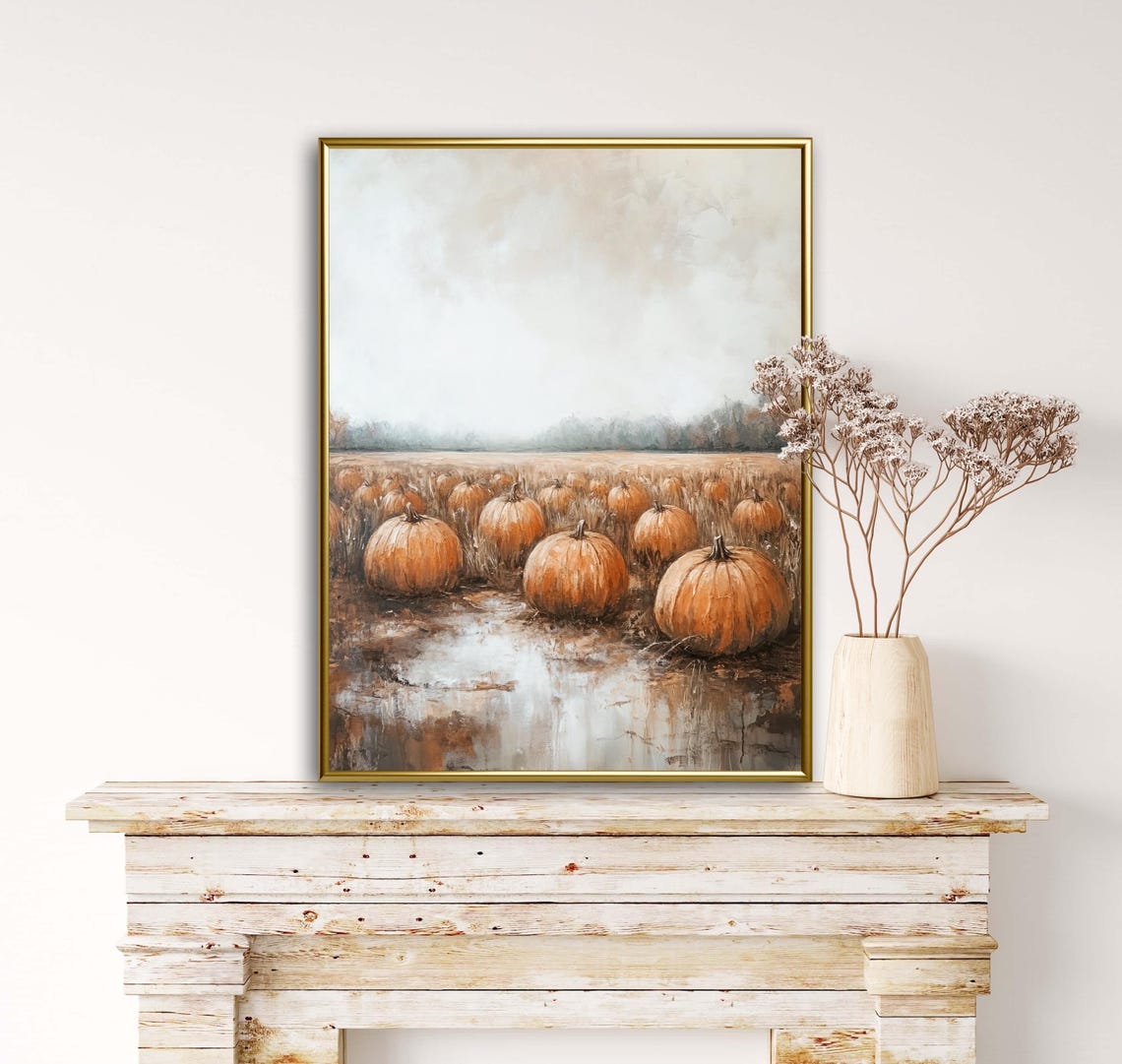 Autumn Tales Pumpkin Patch Misty Field Fall Harvest Art Poster - Image 4