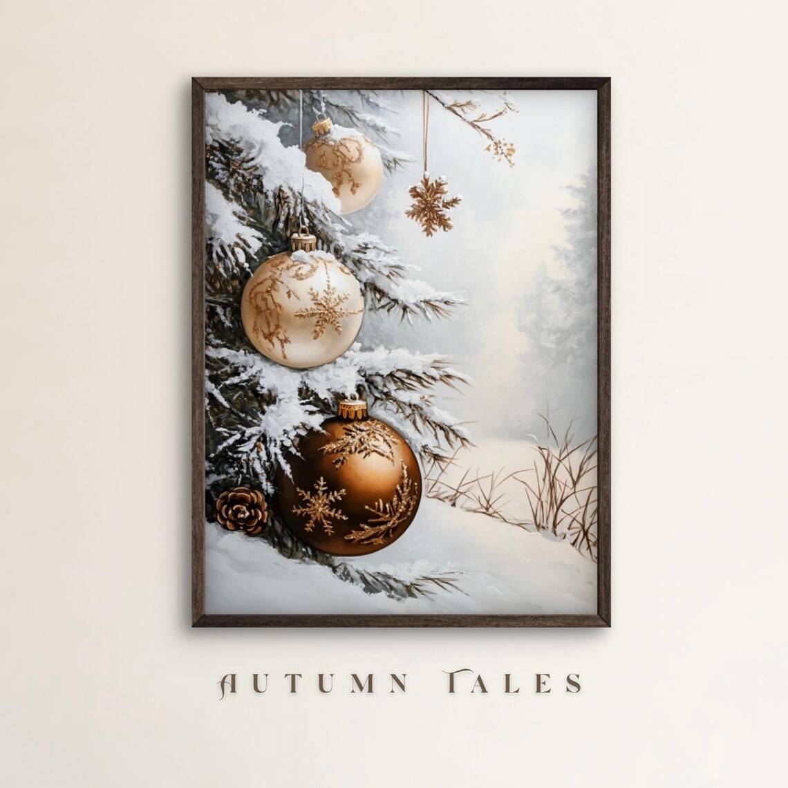 Pine Tree Christmas Art Print, Winter Forest Landscape