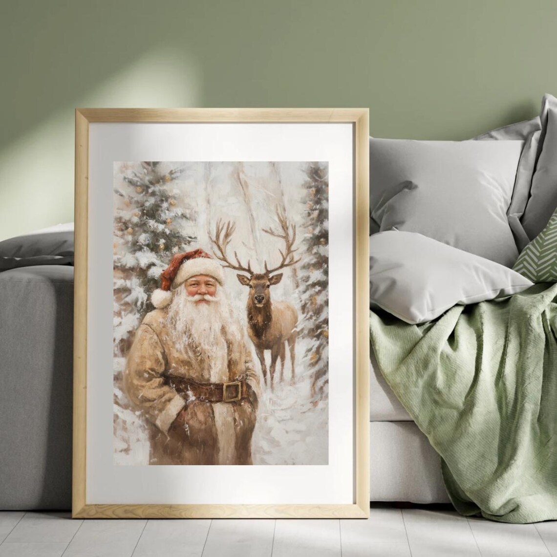 Santa Claus Reindeer Art Print, Winter Christmas Decor - Image 2