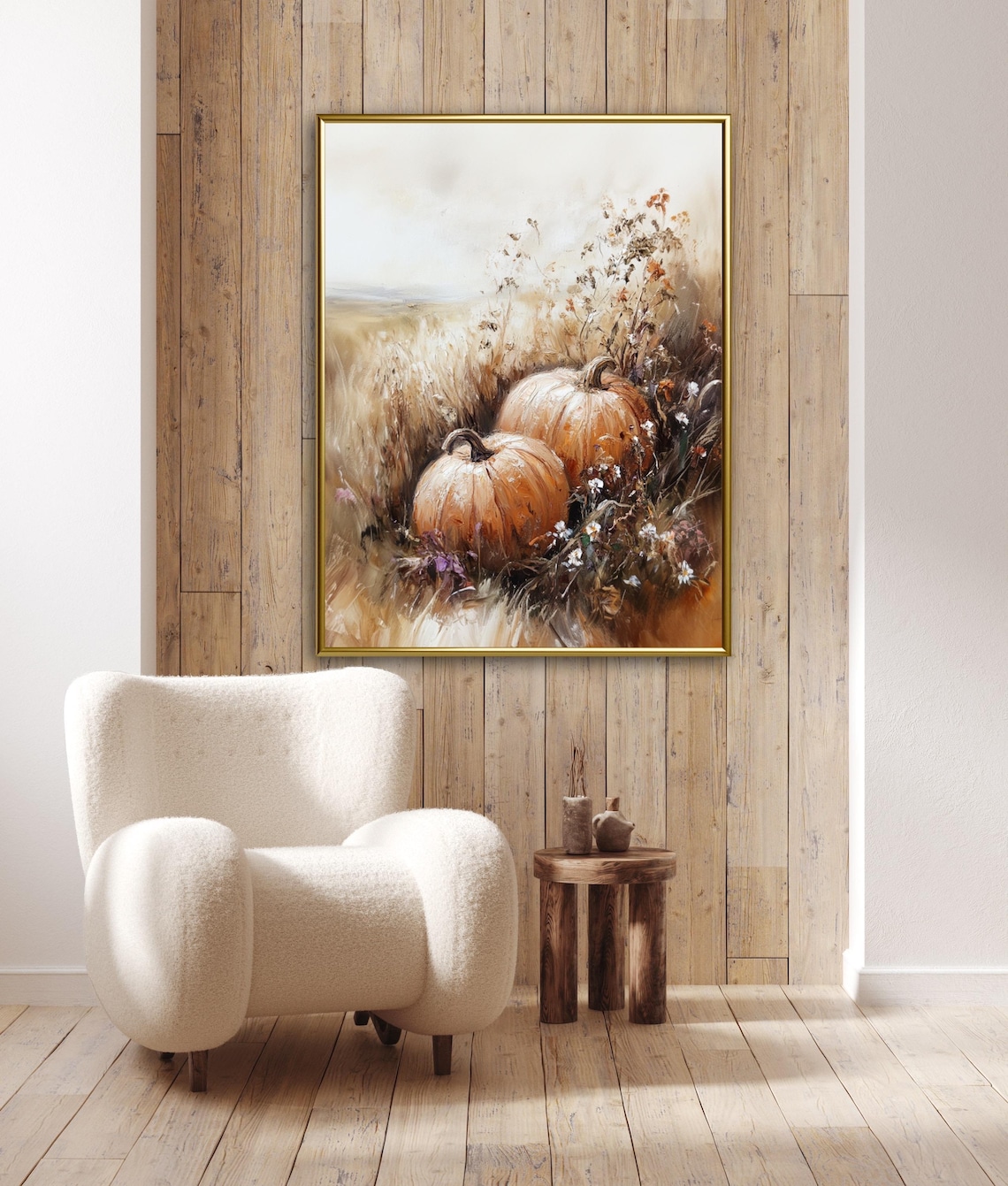 Fall Pumpkin Wildflower Landscape Vintage Farmhouse Art Print - Image 2