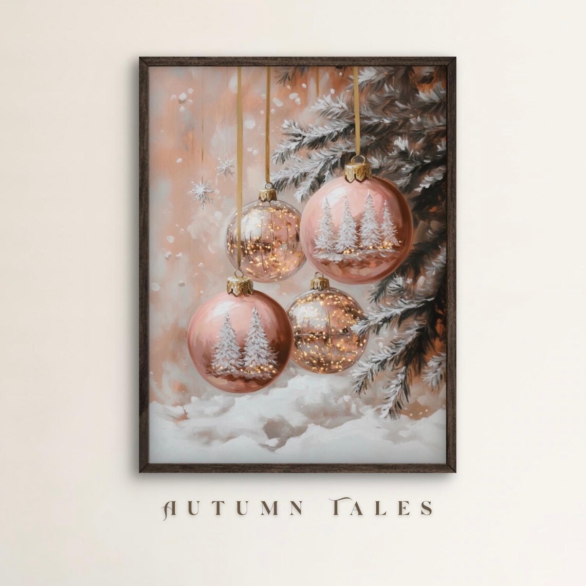 Pink Rose Gold Christmas Ornament Art Print