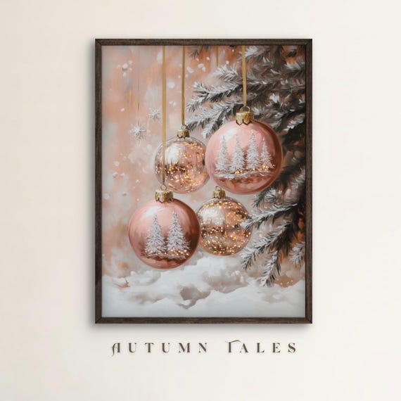 Pink Rose Gold Christmas Ornament Art Print