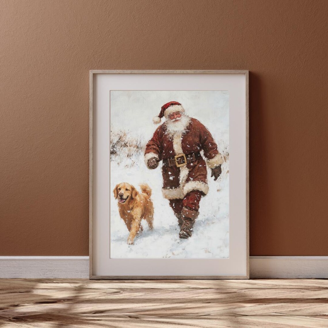 Santa Golden Retriever Christmas Art Print, Vintage - Image 3