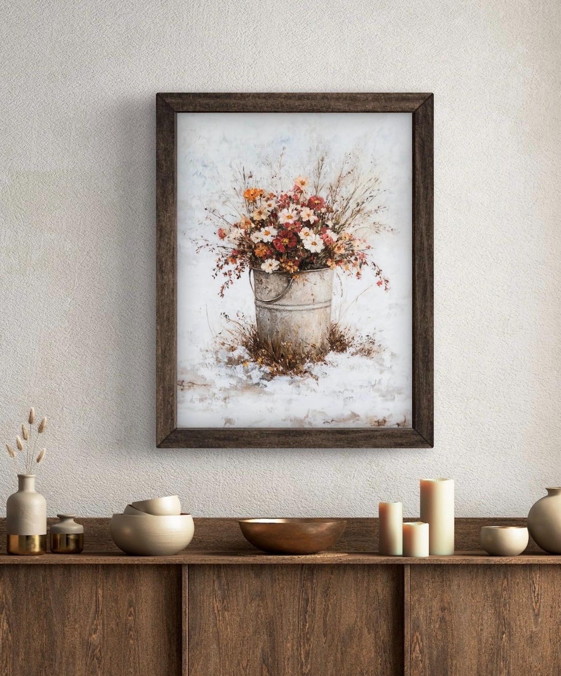 Winter Wildflowers Galvanized Bucket Snowy Floral Art Poster - Image 5