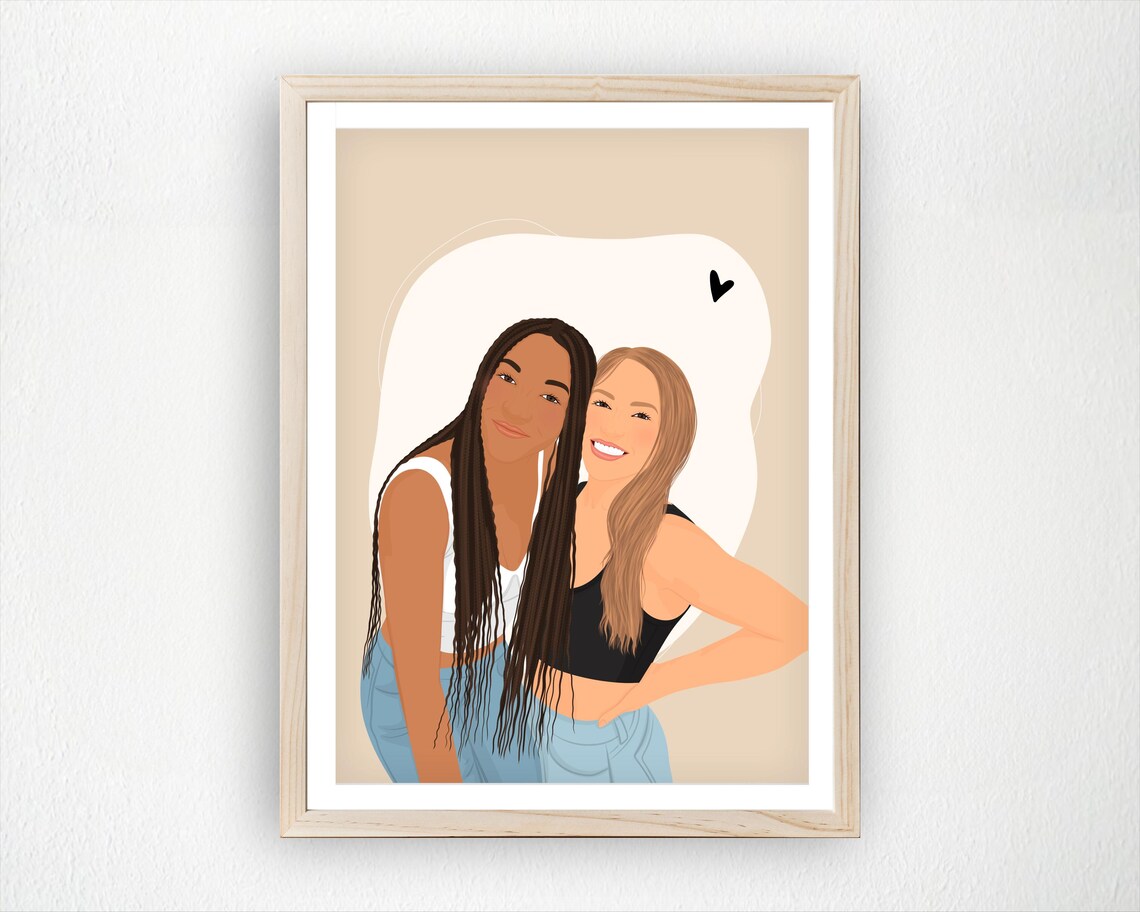 Best Friends Portrait Custom Illustration Art Print